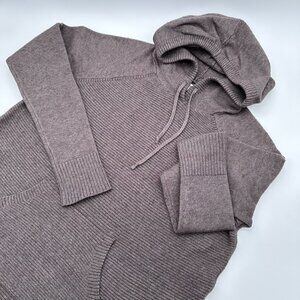 NWOT Sonoma Women's Ribbed Kangaroo Pocket Hooded Tunic Sweater, Size L, Otter